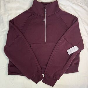 NWT Burgundy Maroon Half-Zip Women’s Cropped Cotton Cozy Pullover Sweatshirt XL